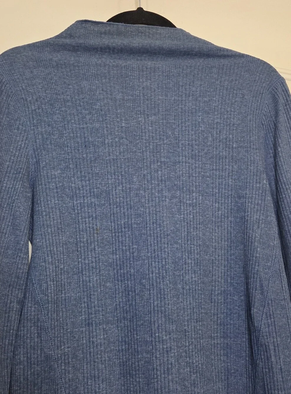 Free People - Heathered Blue Ribbed Long Sleeve Top with Sleeve Embroidery